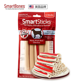 SmartBones 狗狗磨牙棒狗咬胶消化性狗零食成犬幼犬洁齿骨洁齿棒 卷棒鸡肉味-5支装