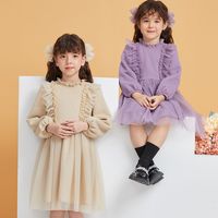 千与童装女童连衣裙加绒款超仙公主拼接加厚网纱裙
