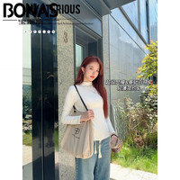宝娜斯（BONAS）半高领秋冬款厚款打底衣女长袖内搭修身高弹柔软贴身打底衫家居服 加厚款白色 均码【80-115斤】