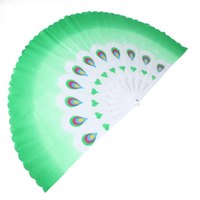 龙动力 舞蹈扇子 双面胶州扇孔雀 秧歌扇子一尺标准跳舞扇子表演扇子 绿色孔雀扇 (一对)