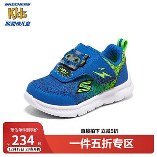 SKECHERS 斯凯奇 宝宝学步鞋魔术贴闪灯鞋休闲运动鞋软底幼童鞋401512N 蓝色/柠檬色/BLLM 25