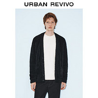 URBAN REVIVO UR2024冬季新款男装休闲风V领毛绒感针织开衫UMM940017 正黑 XL