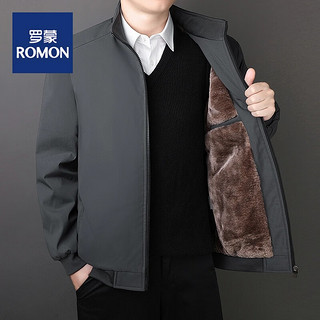 ROMON 罗蒙 冬季加绒外套男夹克商务休闲大码茄克 灰色（加绒） 8XL