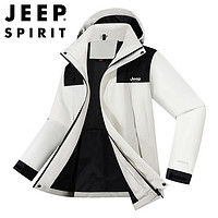 JEEP SPIRIT 吉普冲锋衣男春秋夹克冬季外套连帽户外防风登山服 象牙白 S