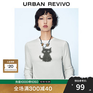 URBAN REVIVO UR2024秋季女装时尚休闲萌宠印花修身长袖T恤UYV440083 本白 S