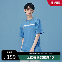 Champion 冠军短袖t恤男2024春夏短袖女运动圆领情侣上衣 M602浅蓝色 M