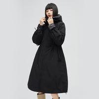 【90鸭绒】保暖防风连帽外套假两件羽绒服女中长款直筒长风衣