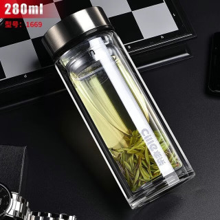 cille 希乐 玻璃杯水杯男双层便携随手杯子过滤男女泡茶杯子车载杯子 本色280毫升