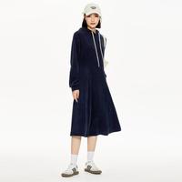 欧棉绒连衣裙裙针织双抽绳连帽卫衣连衣裙女款