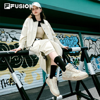 FILA FUSION斐乐潮牌女鞋NOLLIE专业滑板鞋2024秋豚跃鞋板鞋 草纸白色/桦树棕-PA 37.5