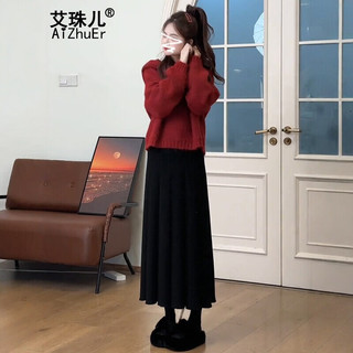 艾珠儿（Aizhuer）连衣裙秋冬季2024冬季穿搭女套装高级感针织毛衣套装裙子女 红色毛衣+半身裙【套装】 M