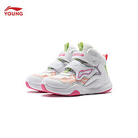 LI-NING 李宁 童鞋  加绒保暖减震回弹高帮休闲鞋棉鞋YKNT150 标准白/蜜桃橘-2