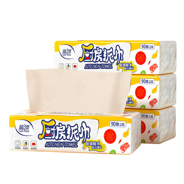 PURE BAMBOO 纯竹工坊 217130921 厨房专用纸 90抽*10包 加厚型 竹浆