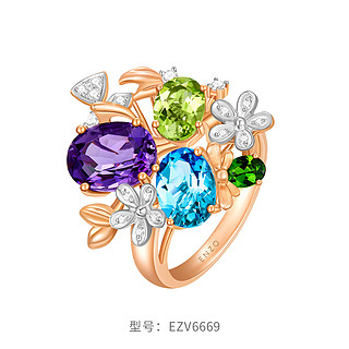 CHOW TAI FOOK 周大福 ENZO「花园系列」18K金多彩宝石钻石戒指女EZV6669礼物