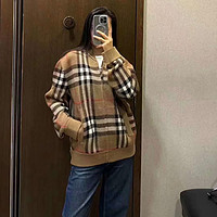 BURBERRY 博柏利 棕色拼色羊毛拉链针织开衫80911641