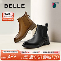 BeLLE 百丽 舒适切尔西靴女2024冬季真皮时尚靴B7D1DDD4 黑色 36