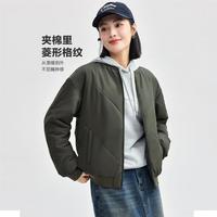 2024年秋冬运动休闲百搭棒球领菱形格纹梭织棉衣外套女士