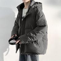 2024秋冬款羽绒服男冬季连帽左袖皮标短款羽绒服男净色百搭