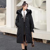 【大毛领百搭长款】女式羽绒服2024防风御寒保暖鸭绒外套