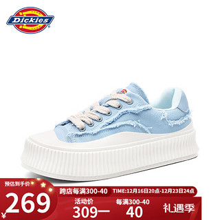 Dickies 帝客 女士帆布鞋休闲鞋子布鞋低帮百搭女士厚底板鞋 淡蓝 36