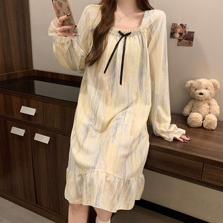 浪莎带胸垫睡裙女秋大码纯欲风家居服甜美少女可外穿长袖女士睡衣