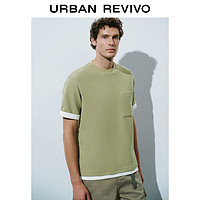 URBAN REVIVO UR2024秋季男装时尚简约撞色肌理感口袋短袖T恤UMM440004# 卡其绿 XS