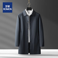 罗蒙(ROMON)秋冬男士风衣中长款轻商务绅士休闲帅气翻领大衣西装外套 蓝色 4XL