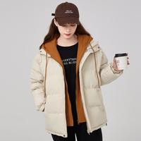 棉服女秋冬连帽假两件加厚保暖面包服宽松运动休闲棉衣外套