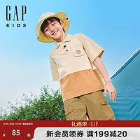 Gap 盖璞 男童2024夏季洋气撞色运动polo衫儿童装翻领短袖T恤466215 卡其棕撞色 160cm(14-15岁)亚洲尺码