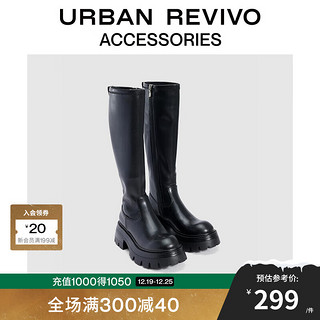 URBAN REVIVO 2024秋季女士时尚百搭厚底长筒靴UAWS40169 黑色 36