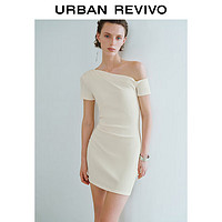 URBAN REVIVO UR2024夏季新款女装辣妹不对称露肩修身显瘦连衣裙UWG740138