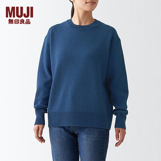 无印良品（MUJI）女式 美利奴羊毛中针距圆领毛衣长袖多彩针织衫女款秋季 BAH11A2A 烟熏蓝色 S (155/80A)