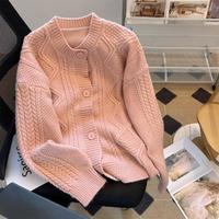 圆领麻花针织开衫女2024秋冬装休闲显瘦气质毛衣外套上衣