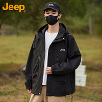 Jeep 吉普 外套男士夹克春秋季宽松冲锋休闲工装男女款衣服 黑色 2XL