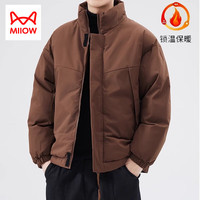 猫人(MiiOW)美式简约男士棉衣秋冬休闲棉服潮牌百搭面包服保暖棉袄子外套 深咖色 XL