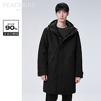 PEACEBIRD 太平鸟 中长款连帽羽绒服外套男B1ACC4626 黑色 S