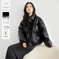 【杜鹃同款】2024冬装90白鸭绒宽松PU皮短外套女式羽绒服