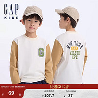 Gap 盖璞 男童2024初秋字母印花logo撞色拼接长袖T恤针织衫643079 象牙白 140cm(10-11岁) 亚洲尺码