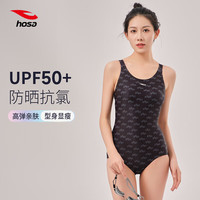 浩沙三角泳衣女士专业运动连体游泳衣女保守抗氯温泉泳装 黑色 L 