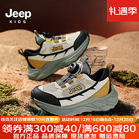 Jeep 吉普 童鞋男童运动鞋2024春秋女童儿童鞋网面软底旋钮休闲跑步鞋 玄云绿/曜石黑 27码 鞋内约长17.3cm