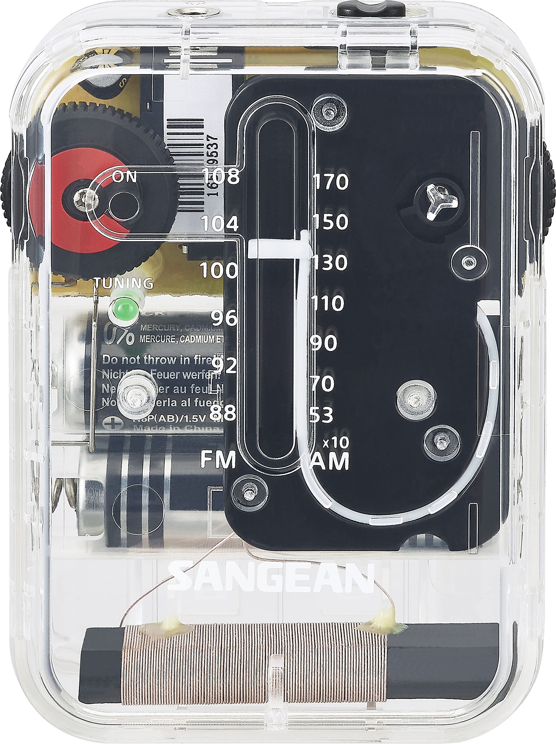 Sangean 山进 SR-32CL AM/FM 调幅/调频袖珍口袋收音机 迷你收音机 电池供电 透明色