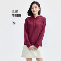 佐丹奴抓绒衣女24冬加绒保暖套头衫绣花破骨连帽卫衣05324847 21 赤红 S