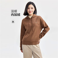 佐丹奴抓绒衣女24冬加绒保暖套头衫绣花破骨连帽卫衣05324847 65 蜜棕 L
