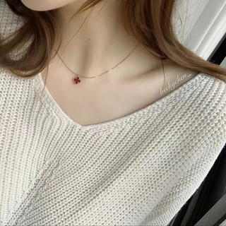 梵克雅宝项链女 幸运四叶草18k玫瑰金幸运小红花女项链 礼盒装 小号 红玉髓VCARN59M00 9mm