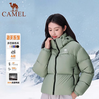 骆驼（CAMEL）女装短款羽绒服2024冬季男女加厚宽松连帽面包羽绒服 724CA6B601，雪藕白 XXL