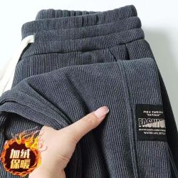 FANTASTIC加绒加厚休闲裤男秋冬灯芯绒束脚百搭松紧腰宽松九分裤