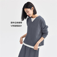 佐丹奴连帽卫衣女24秋简约宽松破骨V字开叉下摆套头衫女05324834 31 云雾灰 S