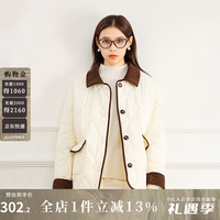 MIXBLU翻领撞色小香风外套女2024秋冬感气质百搭保暖棉服 米白 F
