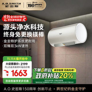 史密斯（A.O.SMITH）佳尼特60升电热水器 金圭内胆 双棒分离速热 免换镁棒 免清洗 CTE-60JC3