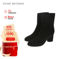 STUART WEITZMANSW女士MARGOT75系列经典显瘦粗跟高跟圆头短靴 黑色36.5